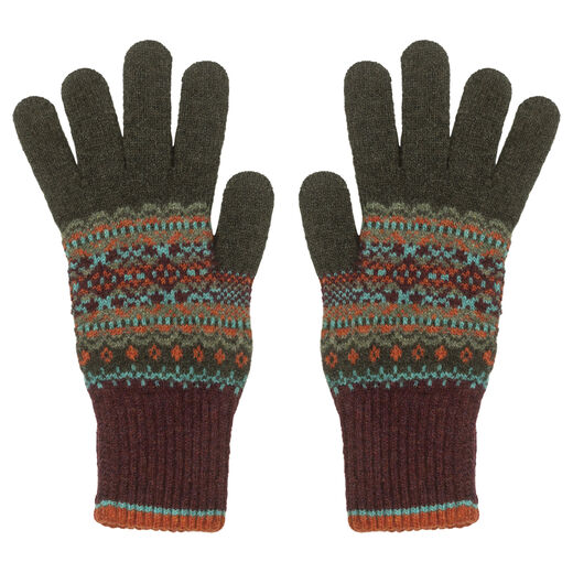 Grey and red fair isle gloves